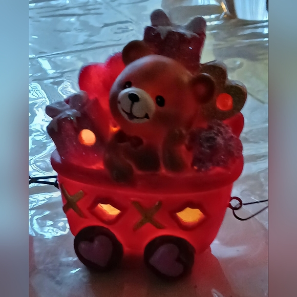 RARE Teddy Bear Vintage Valentines Express Train with Battery operated lights!